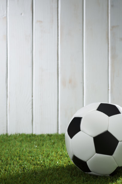 足球在草地上的白色尖桩篱笆图片下载