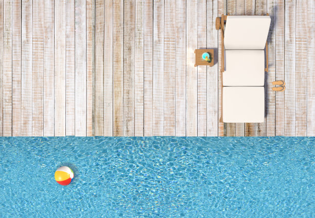 鸟瞰木甲板与椅子图片下载