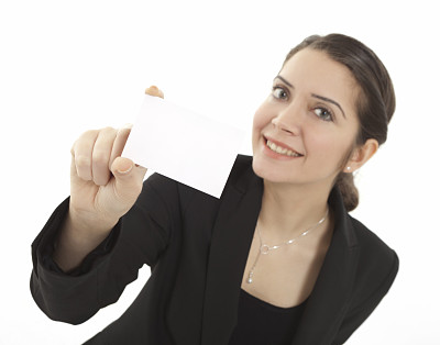 年轻的女商人拿着白色的名片图片下载