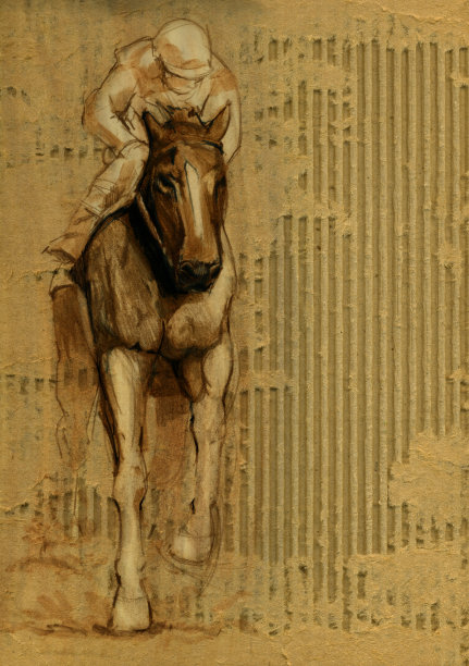 赛马和骑师在撕裂的纸板背景图片下载