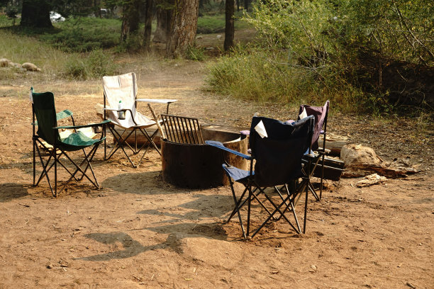 营地火坑周围的椅子图片下载