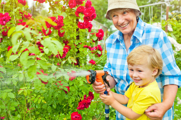 奶奶和孙子在花园里图片下载