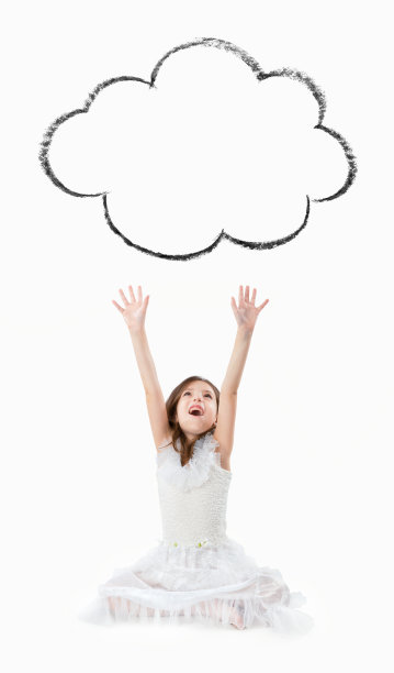 美丽的小女孩试图触及思想泡沫图片下载