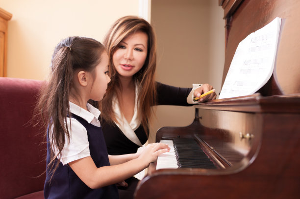 小女孩在跟老师学钢琴图片下载