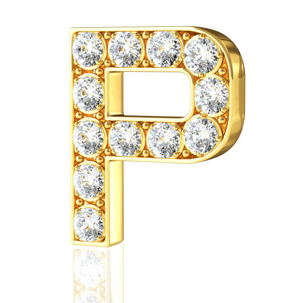 黄金字母P与钻石图片下载