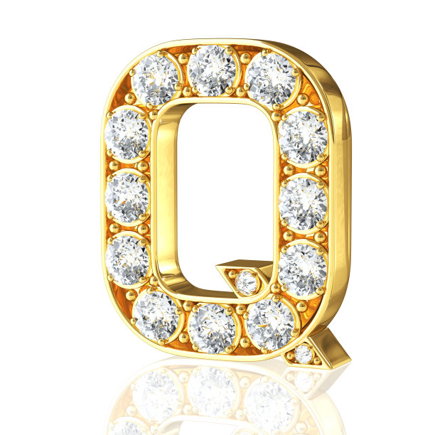 黄金字母Q与钻石图片下载
