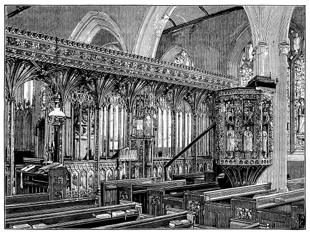 哈伯顿教区教堂的十字架屏幕的古董插图图片下载