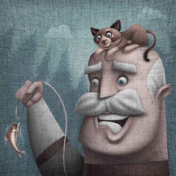 老人捉鱼图片下载