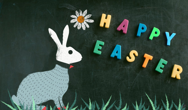 复活节兔子在黑板上图片下载