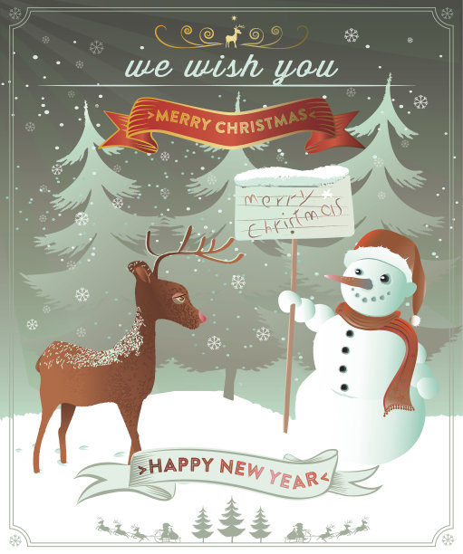 雪人和驯鹿图片下载