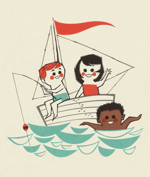 钓鱼和游泳的孩子图片下载