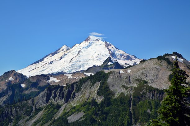 蓝天下白雪皑皑的群山俯瞰图图片下载