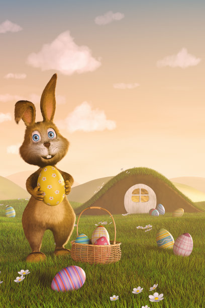 带着篮子和蛋的复活节兔子图片下载
