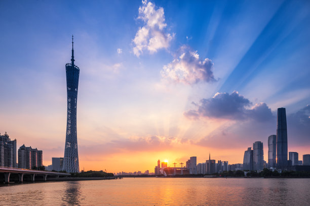 日落时分的广州天际线图片下载