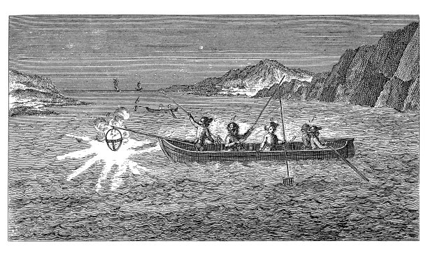 夜间照明弹捕鱼(古玩雕刻)图片下载