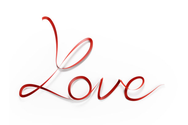 红色缎带在白色背景上形成爱的讯息图片下载