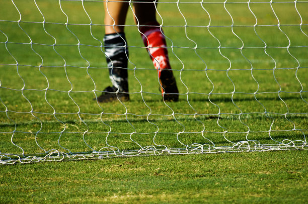 足球运动员在足球场上用足球踢球图片下载