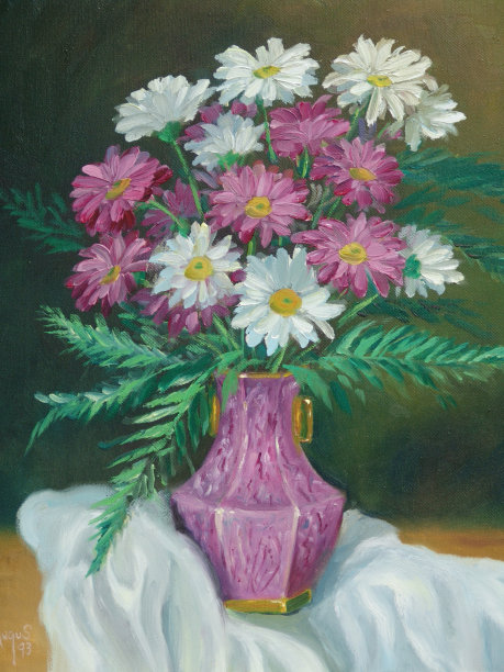 紫色和白色雏菊的手绘艺术图片下载