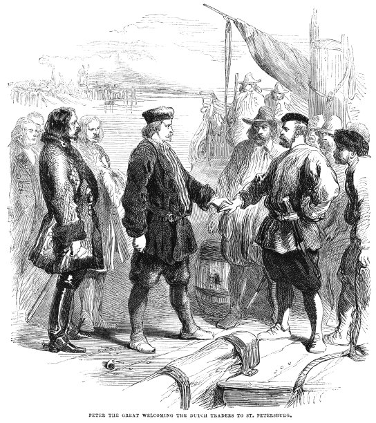 彼得大帝欢迎荷兰商人到圣彼得堡素材图片