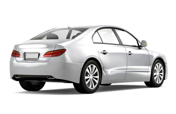 白色背景下的一辆崭新的银色汽车图片下载