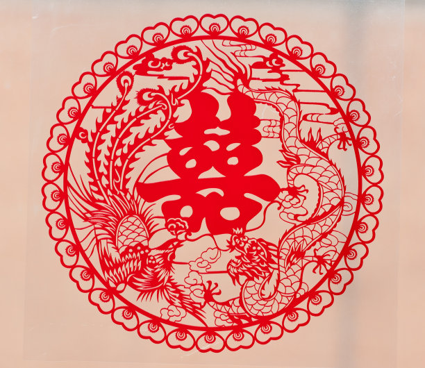 中国传统剪纸艺术“双喜临门”图片下载