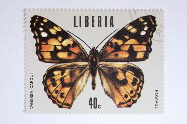 利比里亚邮票的特写显示一只蝴蝶图片下载