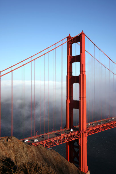 金门大桥在雾-垂直图片下载