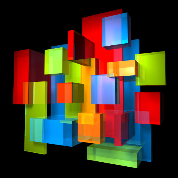 彩色的3D透明反射抽象立方体图片下载