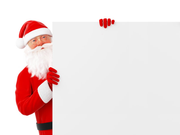 圣诞老人手持空白广告牌图片下载