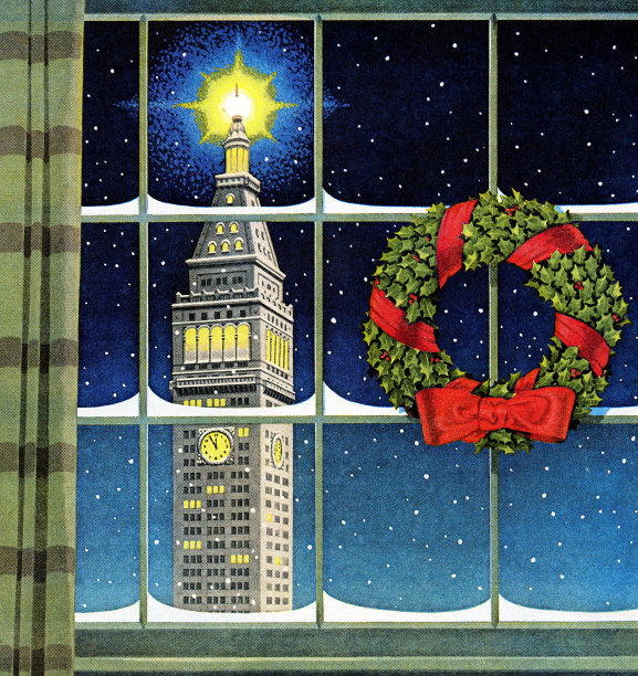 钟楼窗外的花圈图片下载