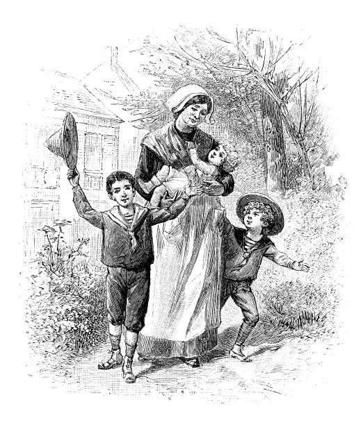 家庭户外的古董插图图片下载