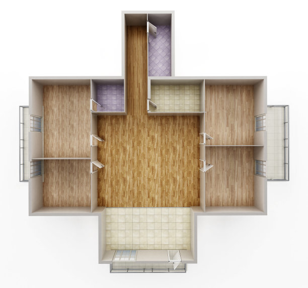 空房子内部模型显示墙壁，门和地板图片下载