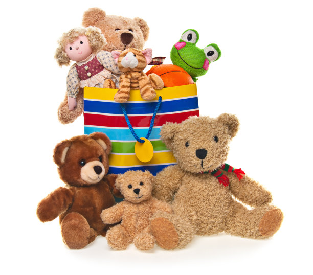 装满玩具和填充动物玩具的袋子图片下载