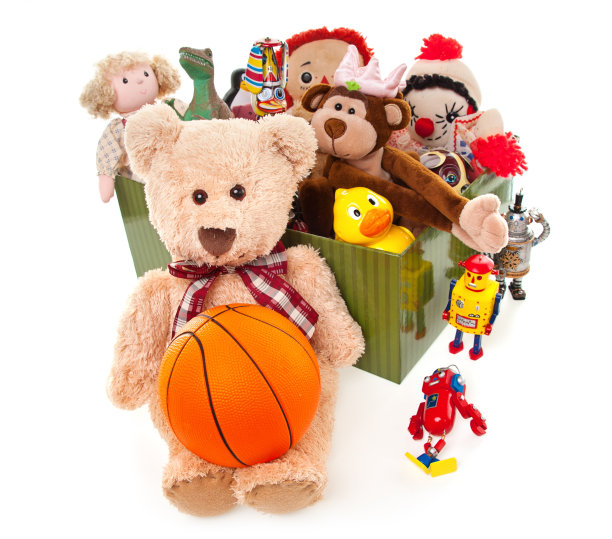 装满玩具和填充动物玩具的盒子图片下载