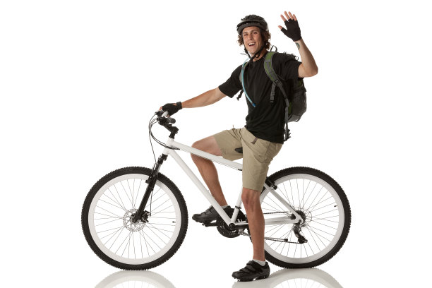 骑自行车的男人微笑着挥手图片下载