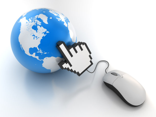 电脑鼠标连接到地球的地球仪路径图片下载