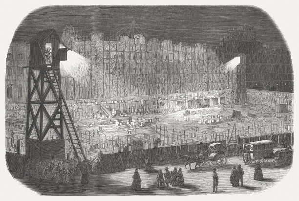 Rivoli街(巴黎)的建设，电气照明，19世纪图片下载