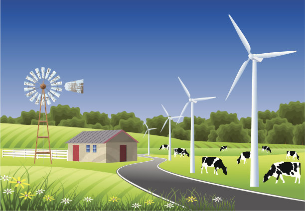 有风车的田园农庄图片下载