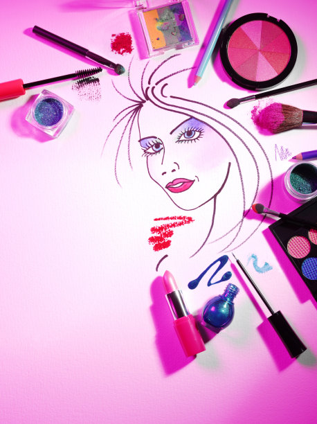 素描女士的脸和化妆品图片下载