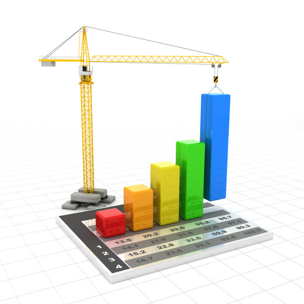 带吊车的上升条形图图片下载