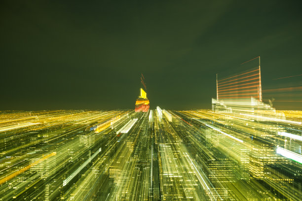 纽约市鸟瞰图与抽象运动模糊灯光图片下载