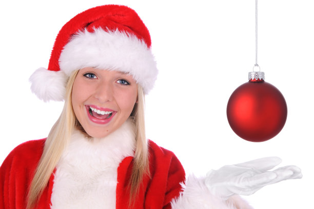 快乐的圣诞女孩与装饰图片下载