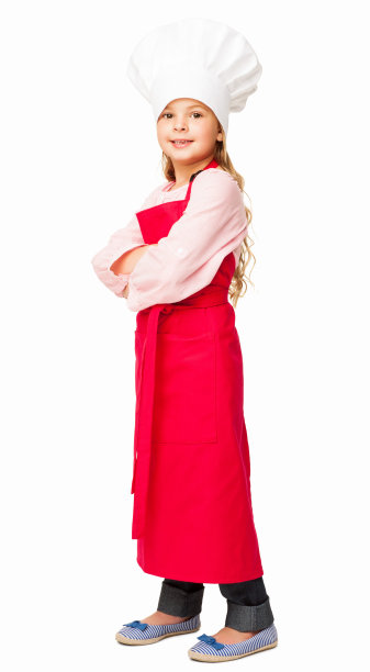 可爱的小女孩打扮成厨师-孤立图片下载