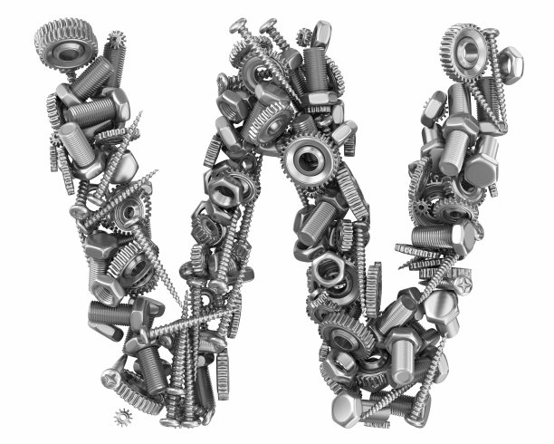 金属螺丝和齿轮字母W图片下载