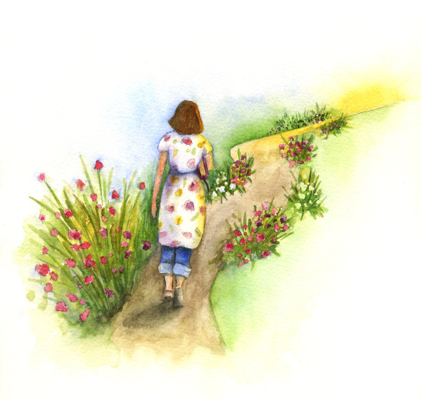 花径上的女人素材图片