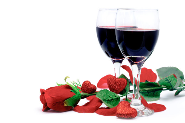 葡萄酒，玫瑰和心图片下载