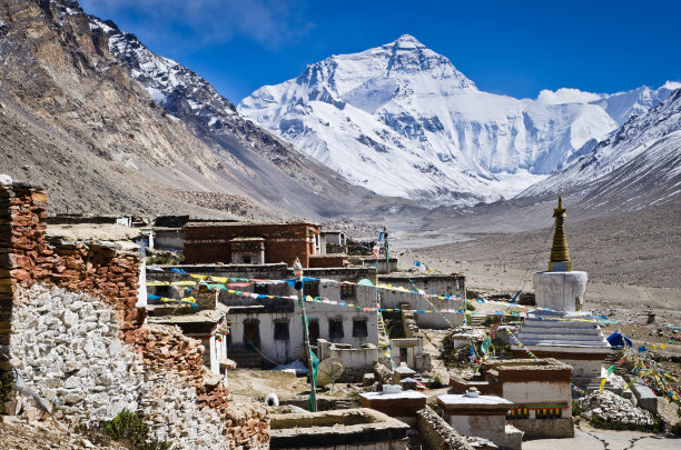 珠穆朗玛峰和荣布寺素材图片