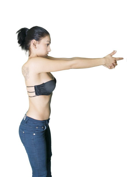 女人用手向右指(或射击或瞄准)图片下载