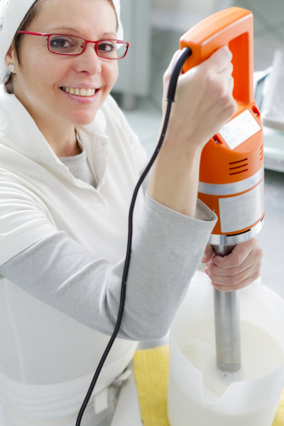 妇女使用搅拌器在冰淇淋车间-小型企业图片下载