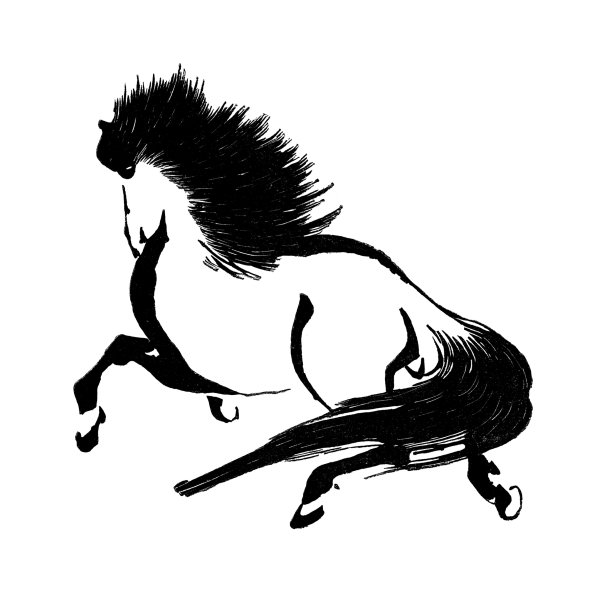 古董日本马在笔墨书法图片下载